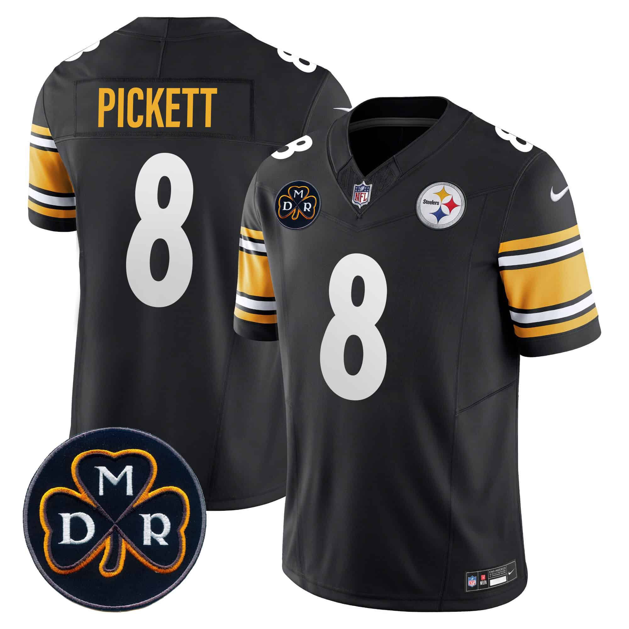 Men Pittsburgh Steelers 8 Pickett Black 2024 Nike DMR Patch Vapor Limited NFL Jersey style 3